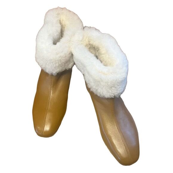Mansur Gavriel Camel Cosy Leather Shearling Cuff Leather Bootie NWOB Size 39/9 - Picture 2 of 8